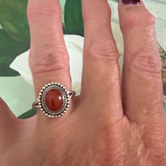 Sterling Silver and Orange Carnelian Ring - Picture 3 of 6
